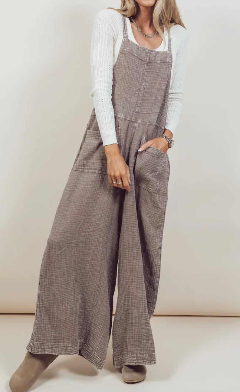 Easel Mushroom Textured Jumpsuit