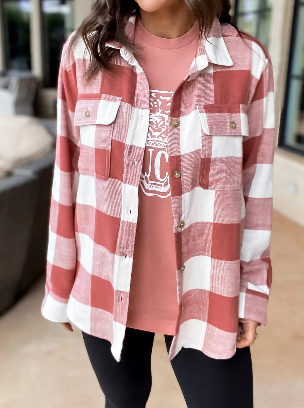 Lightweight Plaid Button Down Top