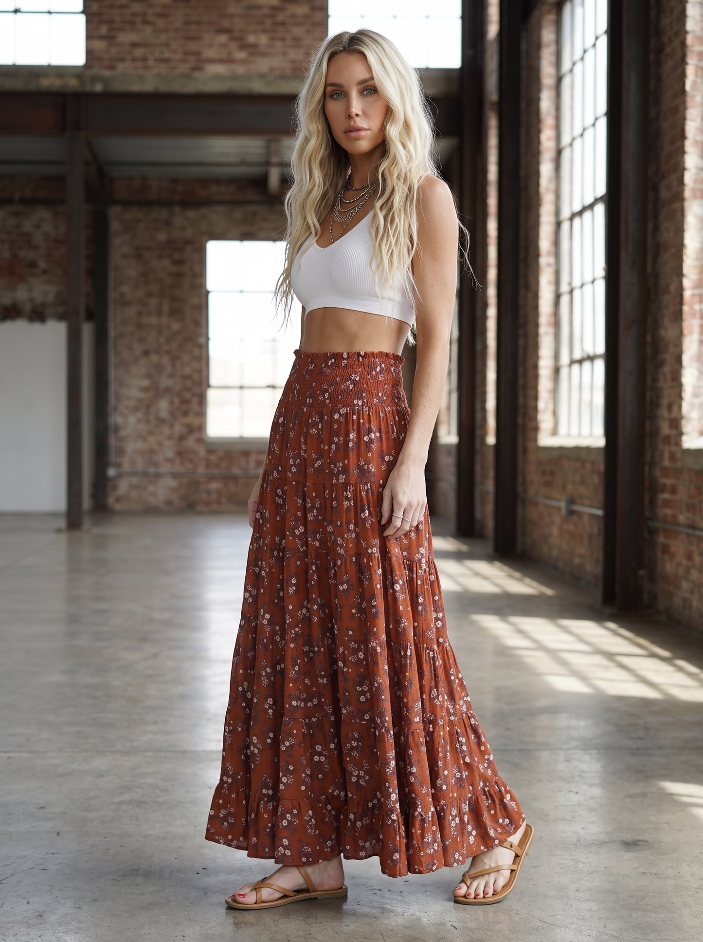 Angie Smocked Floral Maxi Skirt
