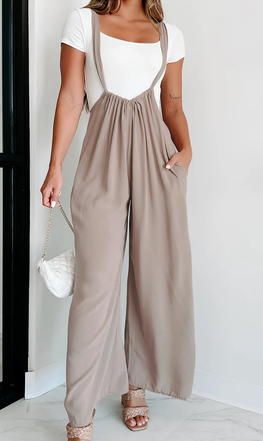 Woven Tie Back Suspender Jumpsuit