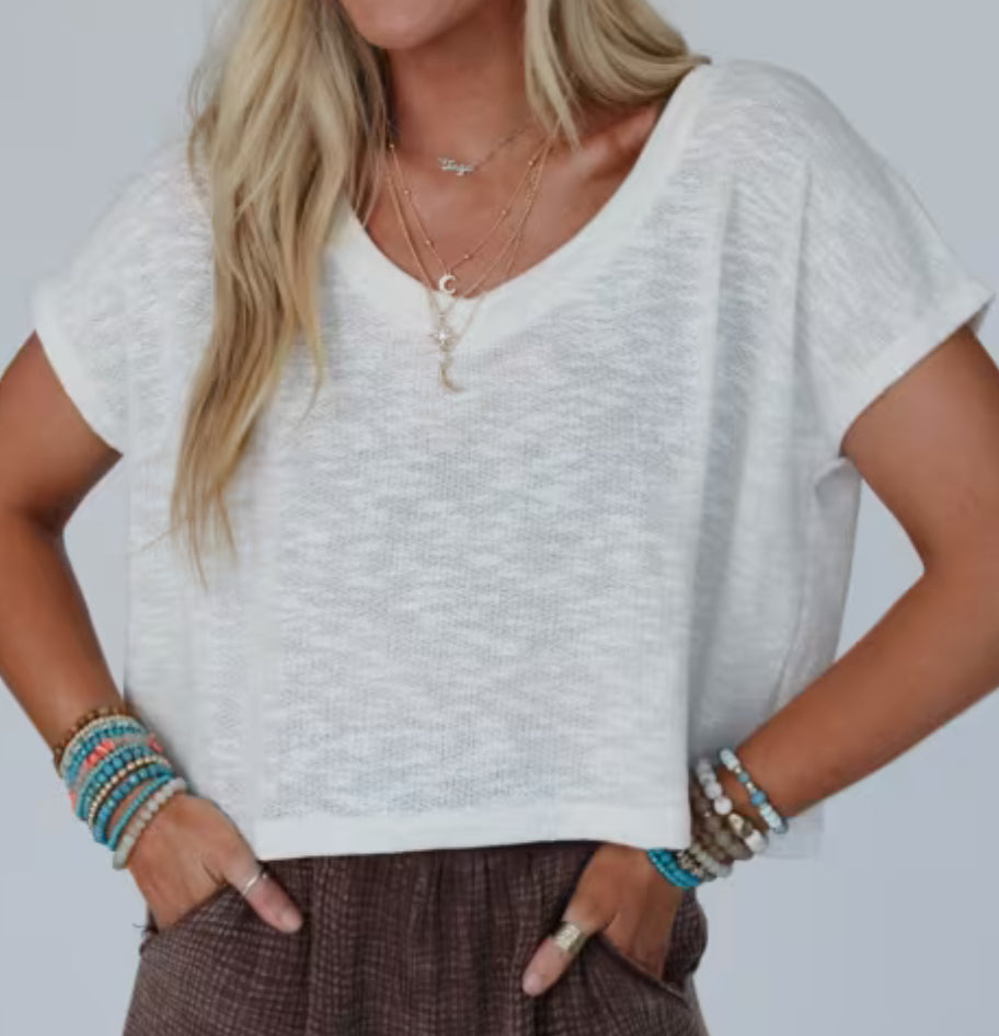 V-Neck Slub Hacci Crop Tee