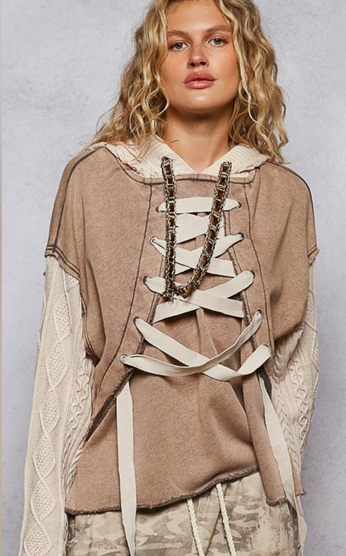 POL Lace Up Cable Hoodie