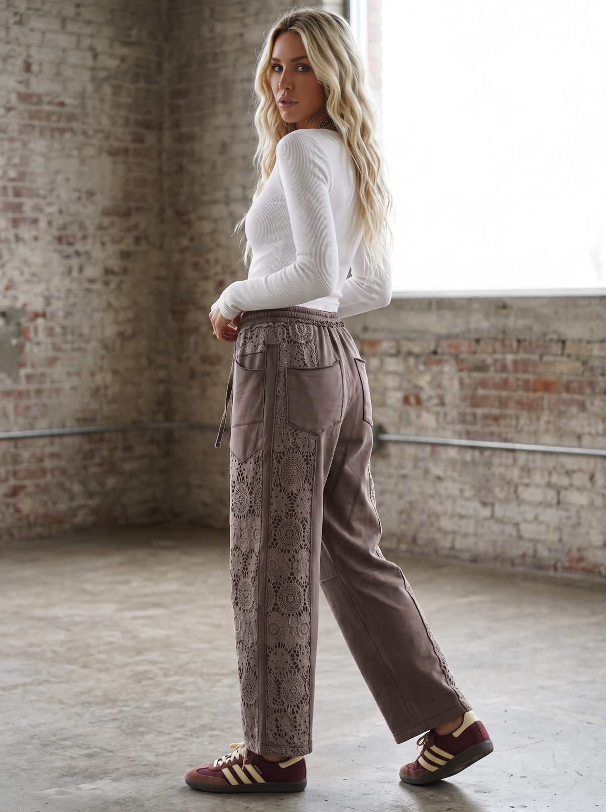 PREORDER - Crochet Panel Barrel-Leg Pants