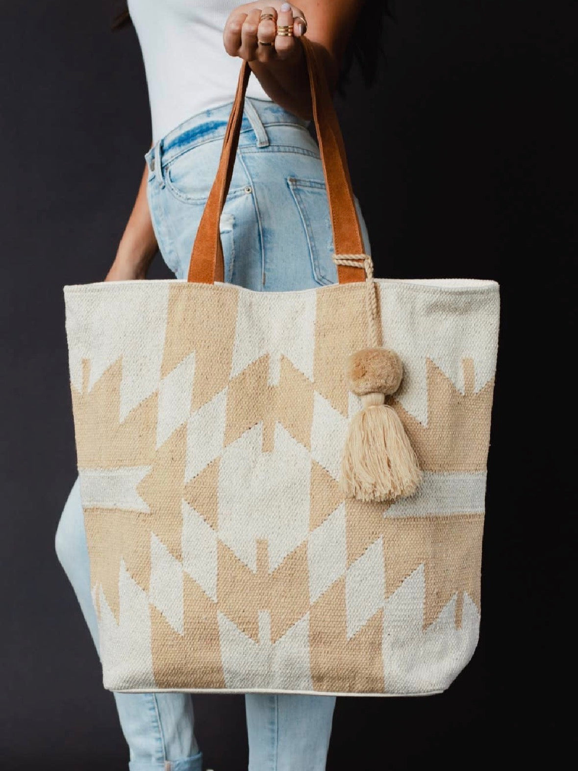 Cream & Tan Aztec Tote