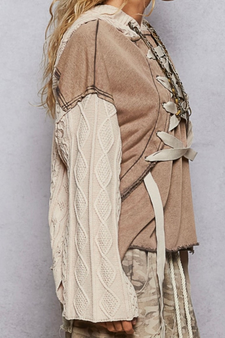 POL Lace Up Cable Hoodie