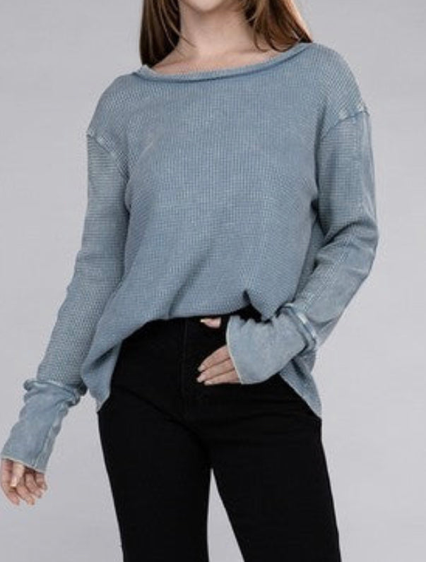 Washed Baby Waffle Long Sleeve Top