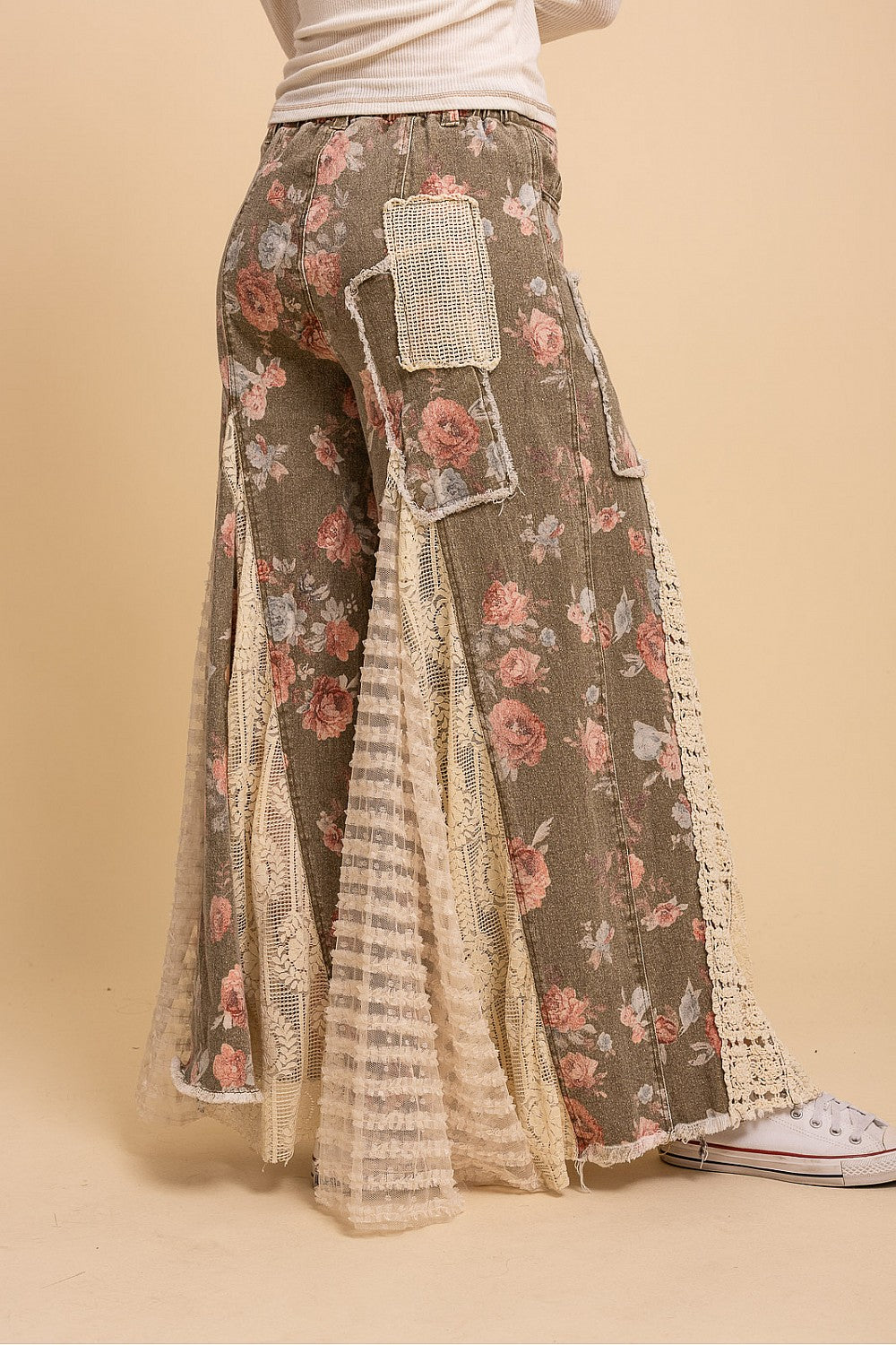 PREORDER - Floral Print Lace Panel Pants