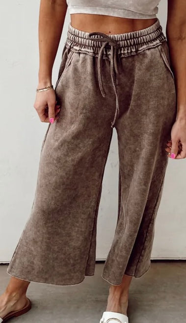 Washed Cropped Wide Leg Sweats