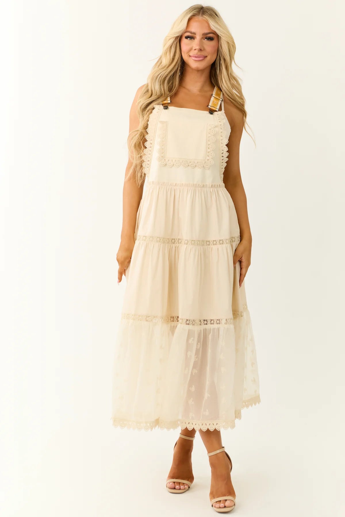 Laced and Tiered Romantic Overall Maxi Dress