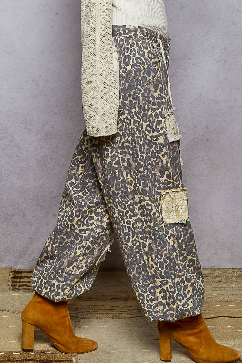 POL Leopard Print Patchwork Jogger