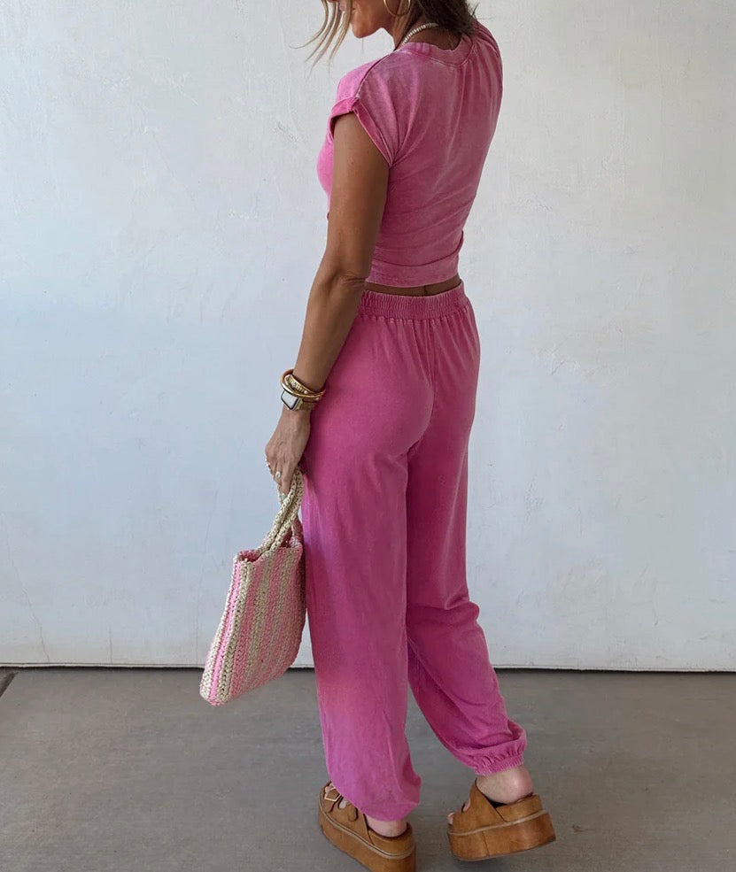 Washed Crop Top & Jogger Set