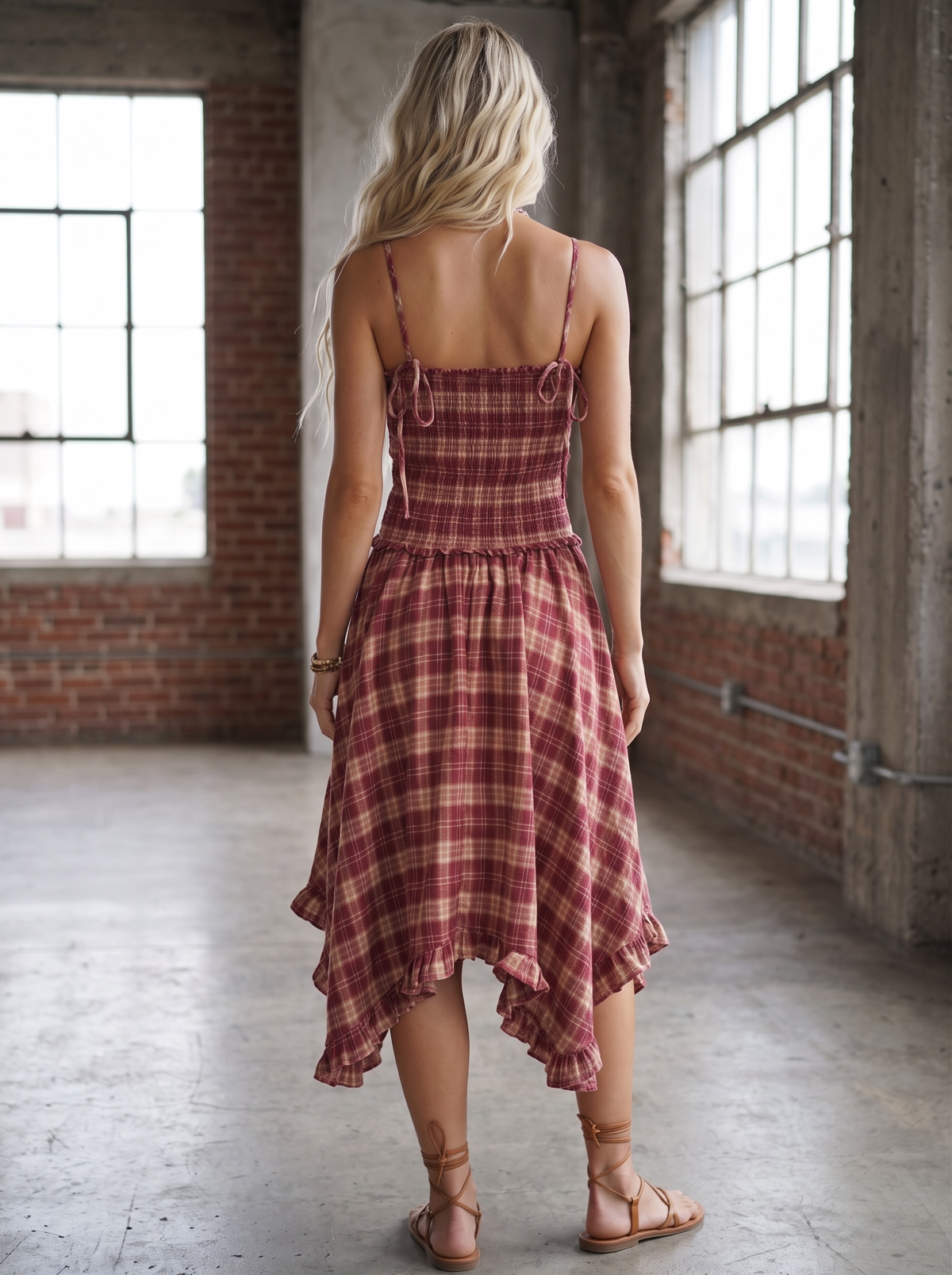 Plaid Smocked Midi Dress