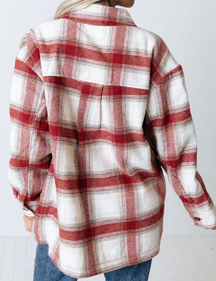 Plaid Button Up Jacket with Sherpa Lining