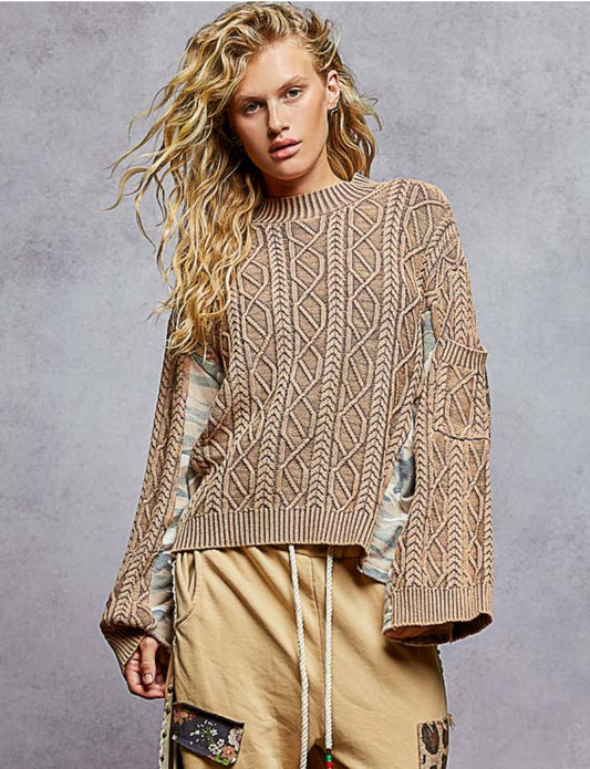 POL Cable Knit Camo Sweater