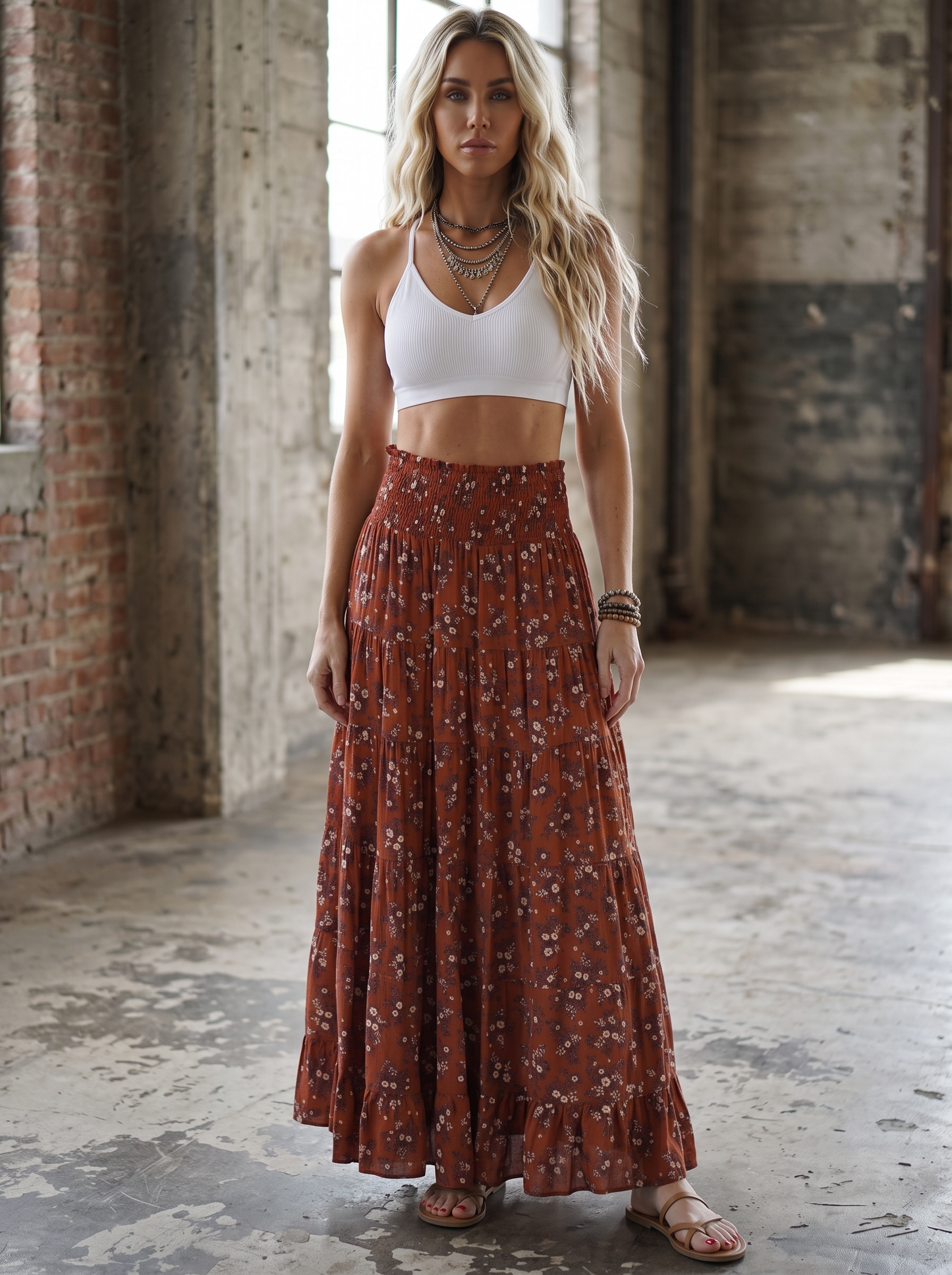 Angie Smocked Floral Maxi Skirt