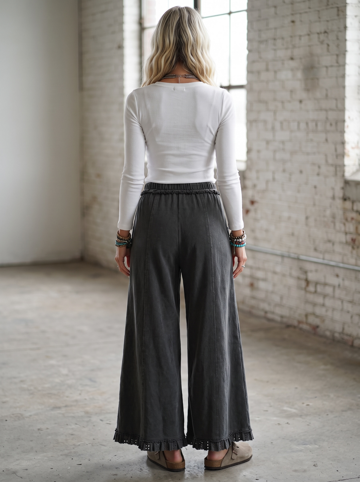 Easel Eyelet Wide Leg Pants
