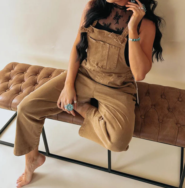 Washed Knot Strap Overalls