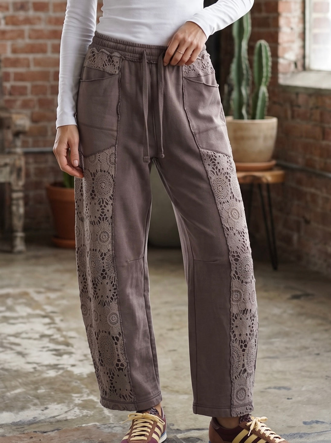 PREORDER - Crochet Panel Barrel-Leg Pants