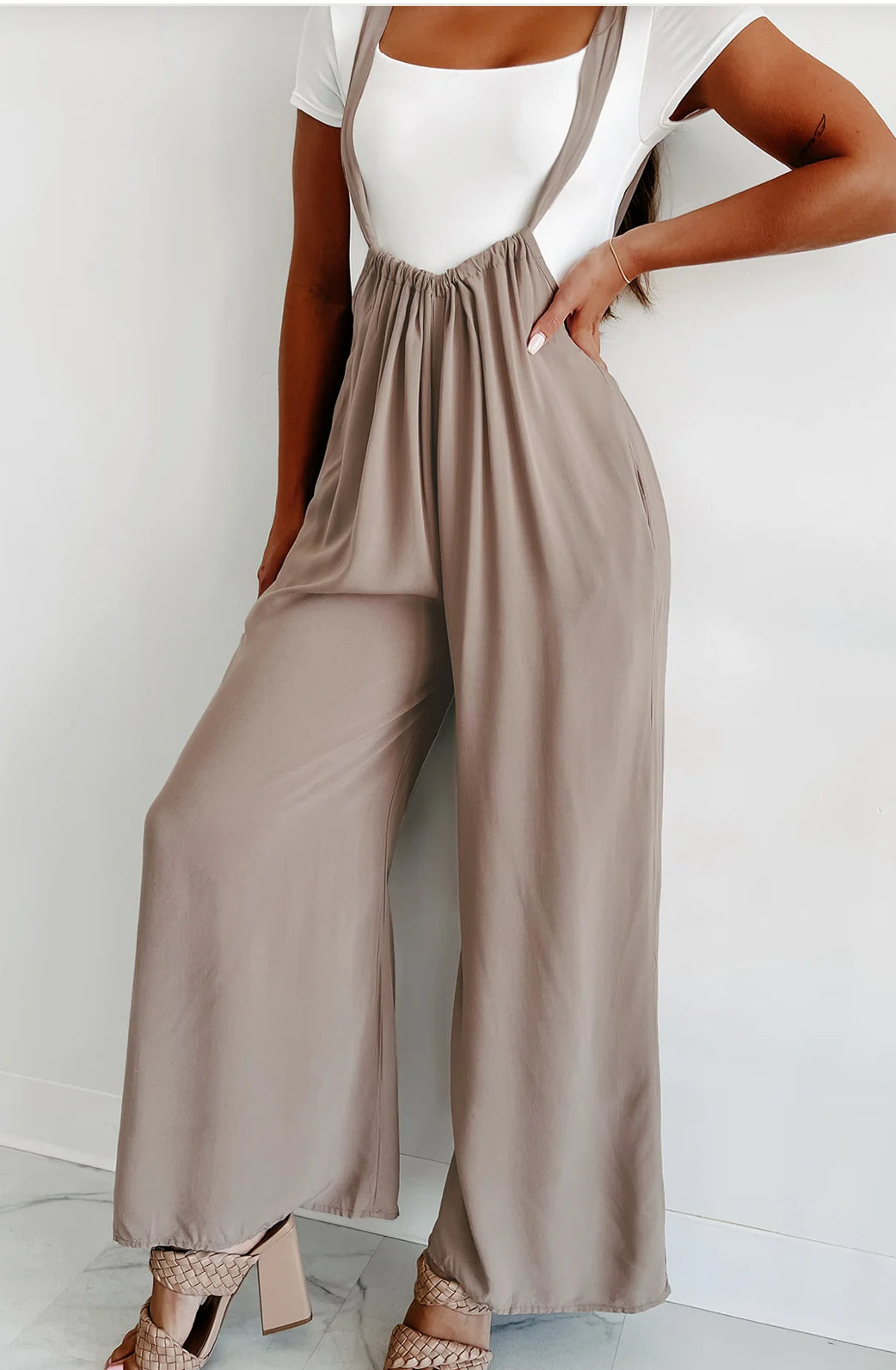 Woven Tie Back Suspender Jumpsuit