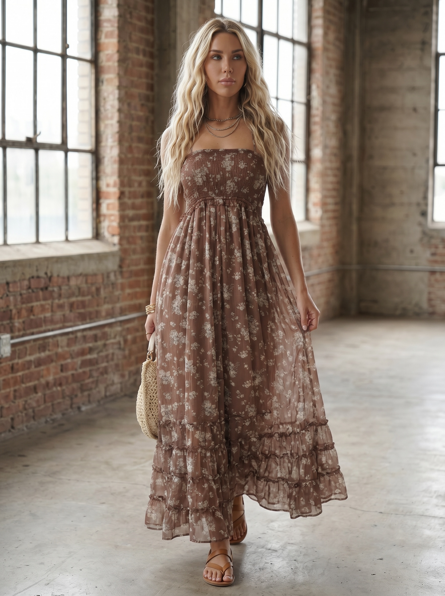Floral Strappy Back Maxi Dress