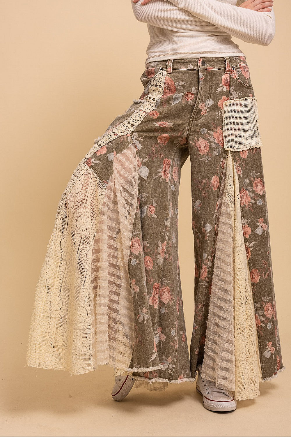 PREORDER - Floral Print Lace Panel Pants