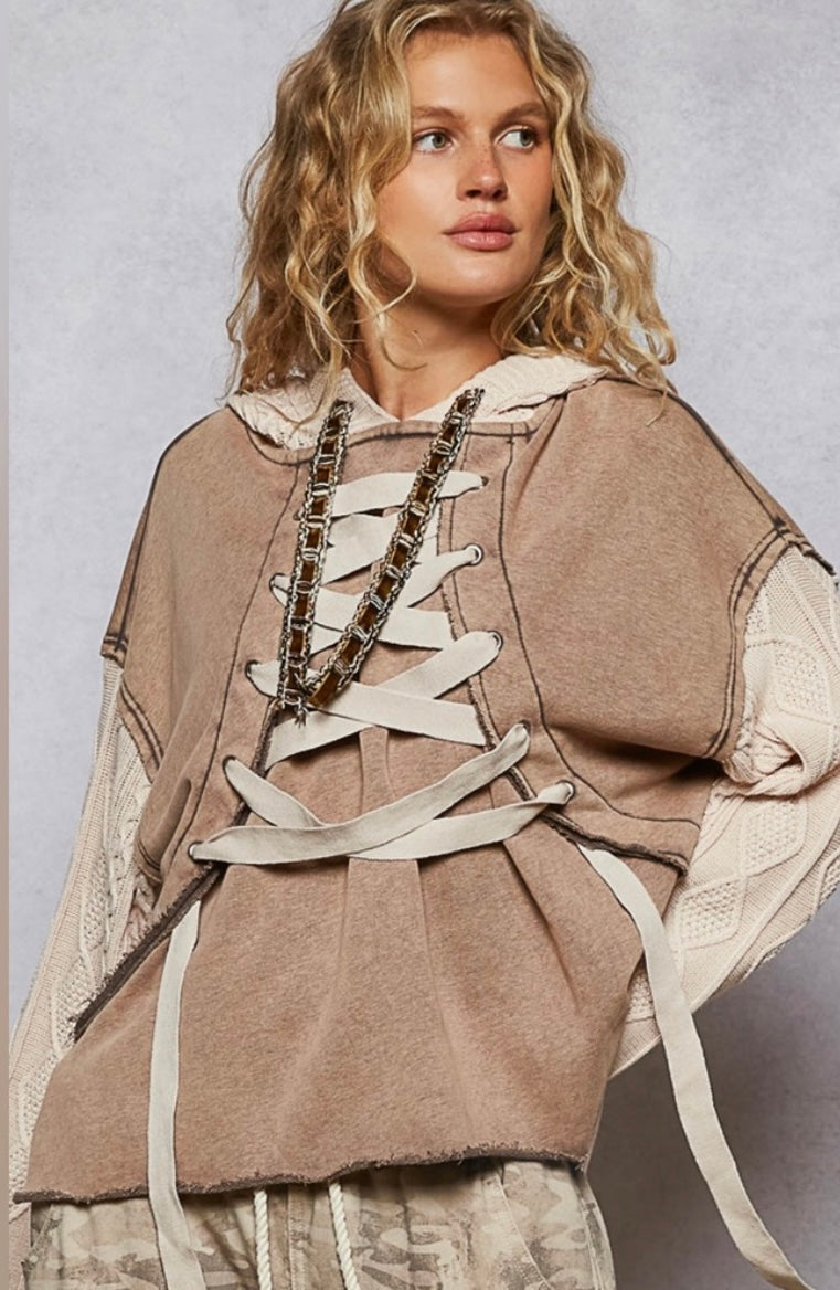 POL Lace Up Cable Hoodie
