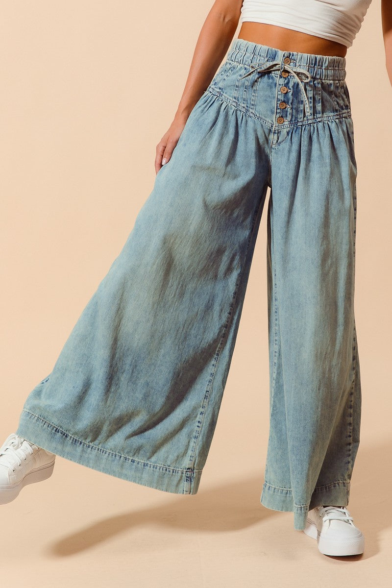 Wide Leg Drawstring Waist Jeans