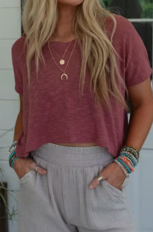 V-Neck Slub Hacci Crop Tee