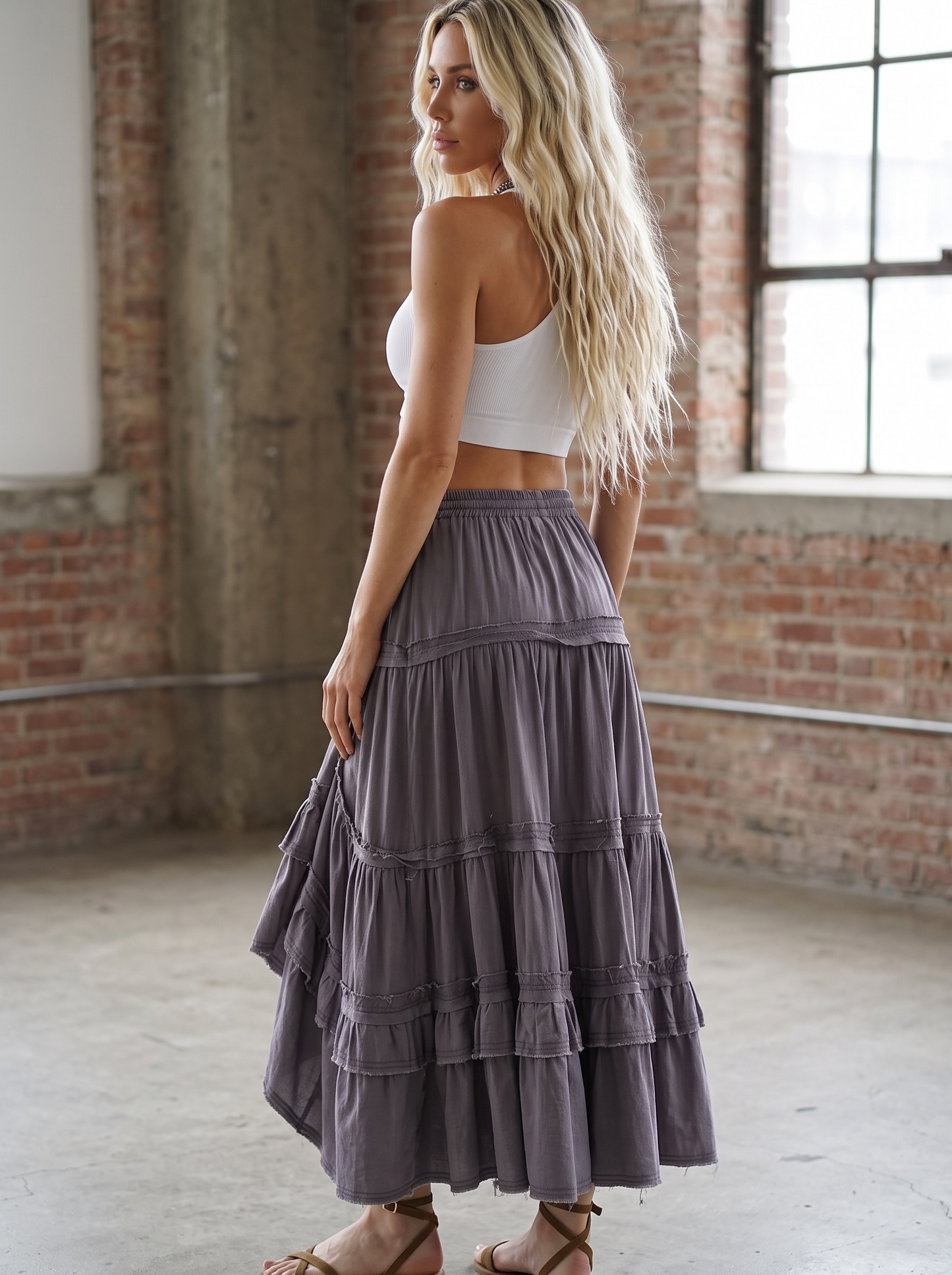 Bluevelvet Tiered Asymmetrical Maxi Skirt
