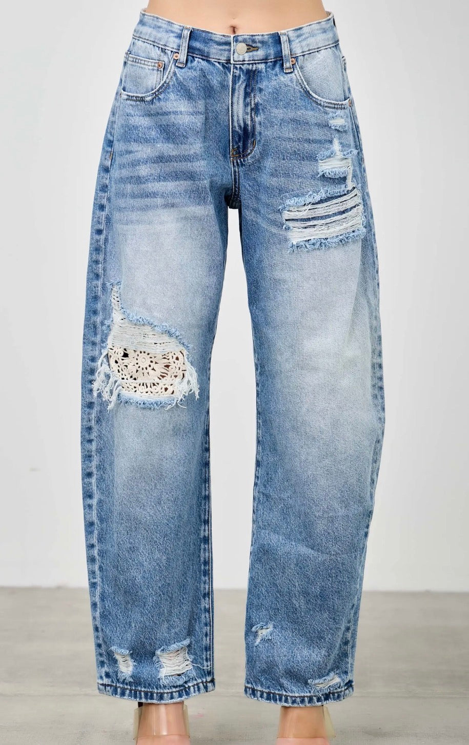 Saige Crochet Barrel Jeans