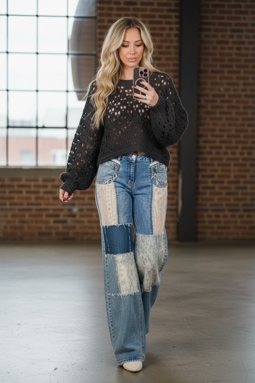 Cropped Crochet Knit Sweater