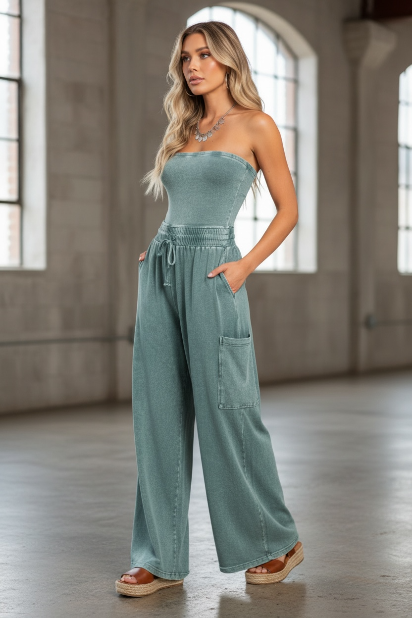 Washed Strapless Jumpsuit