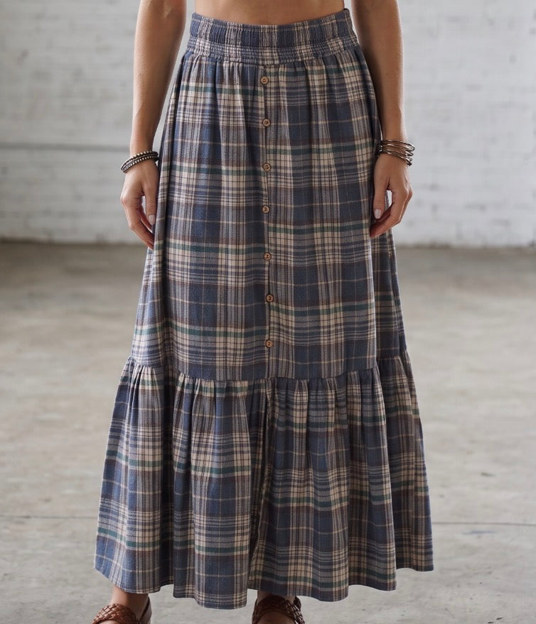 Plaid Button Down Maxi Skirt