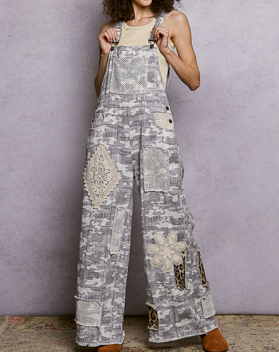 POL Camo Patchwork Overalls