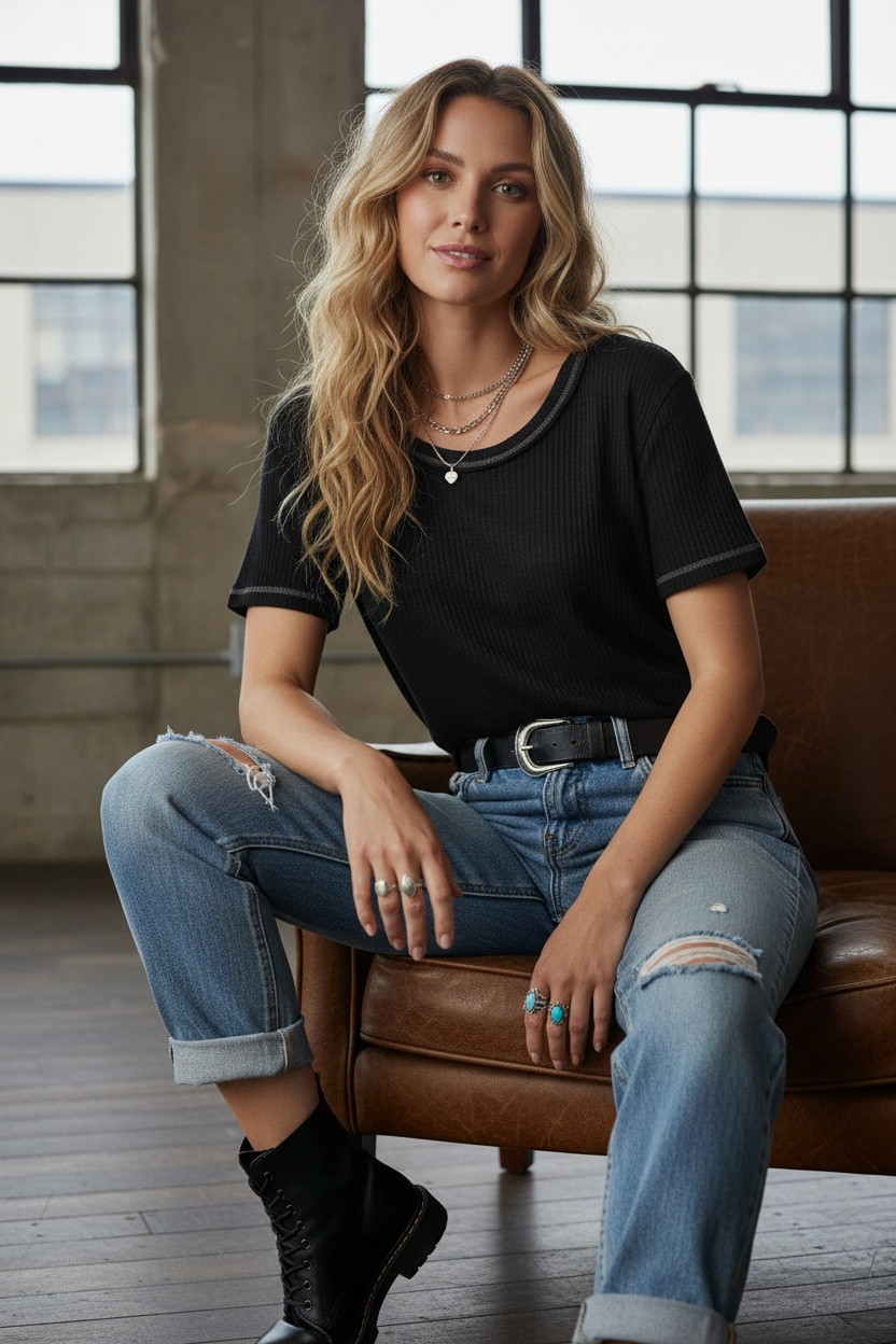 POL Contrast Stitch Tee
