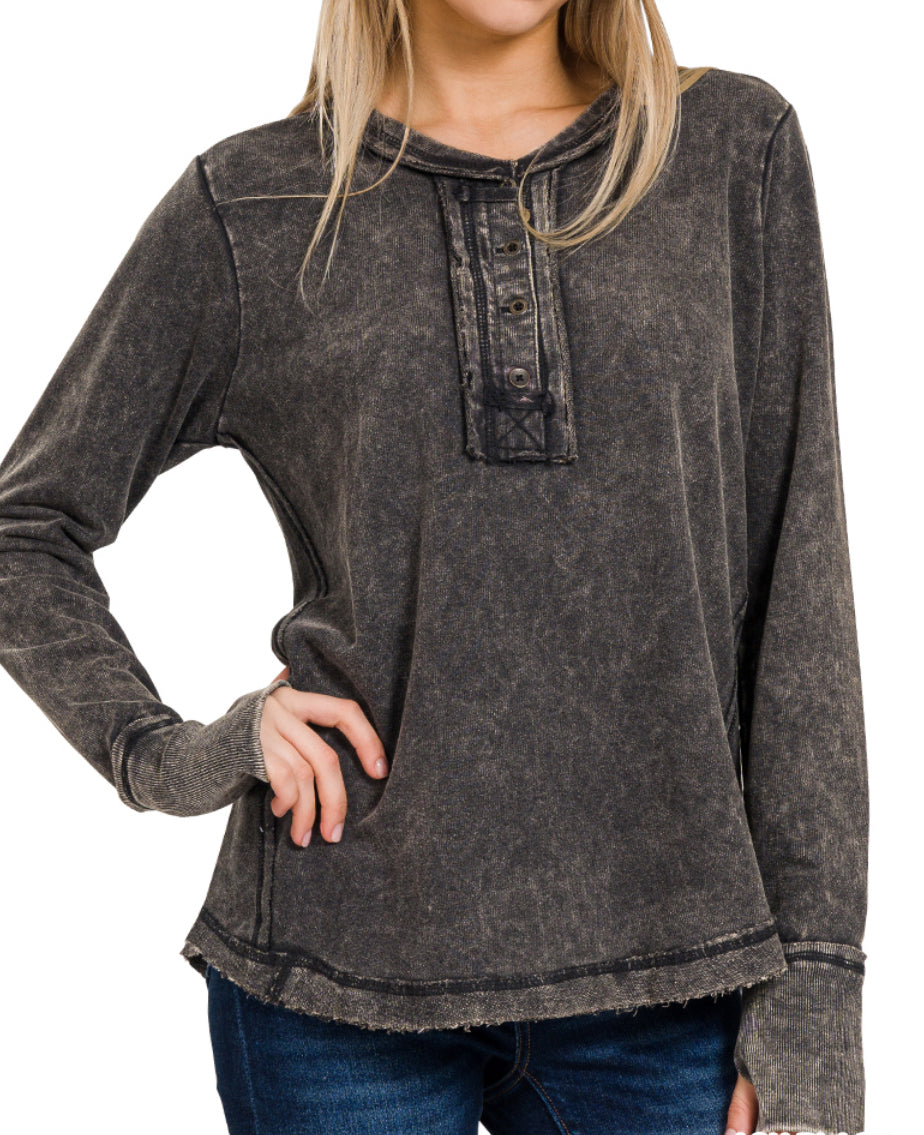 Mixed Button Thumb Hole Top
