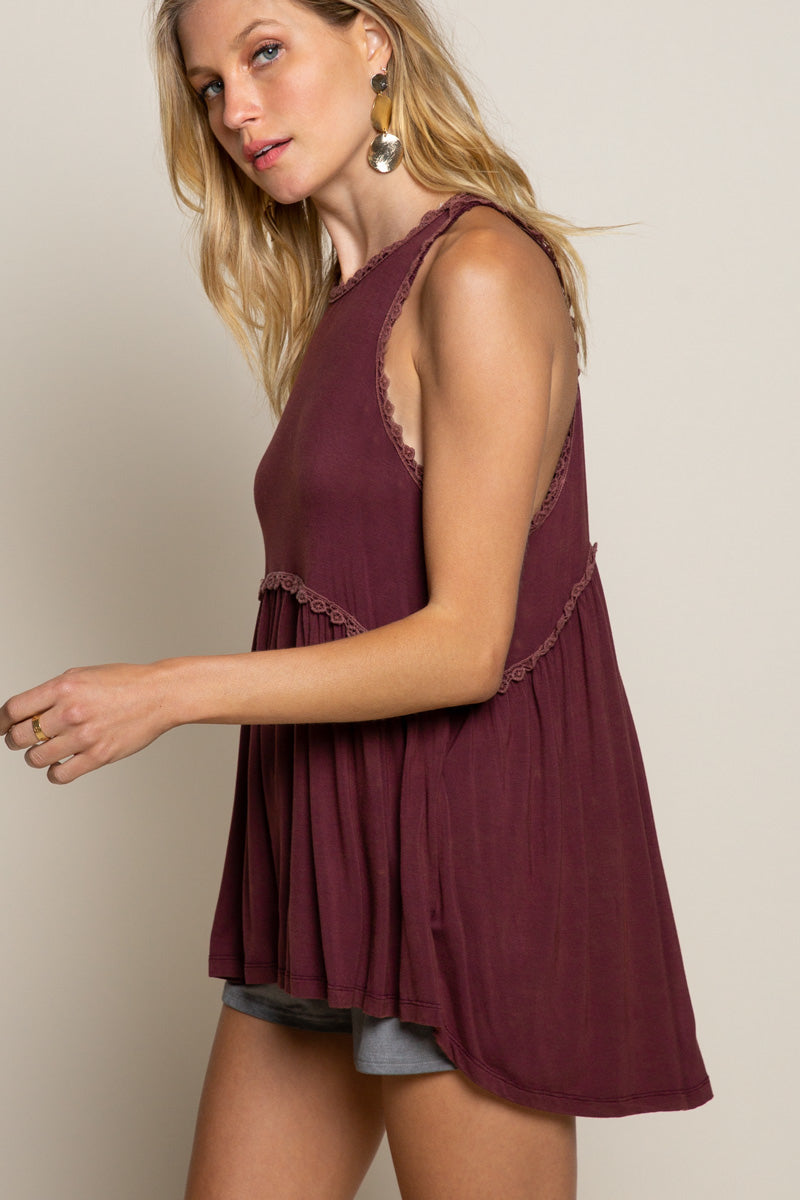 POL Zipper Back Babydoll Tank