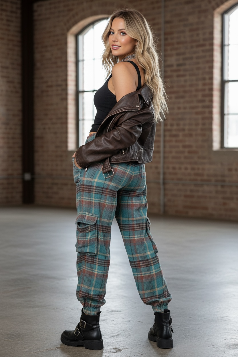 Angie Plaid Cargo Jogger