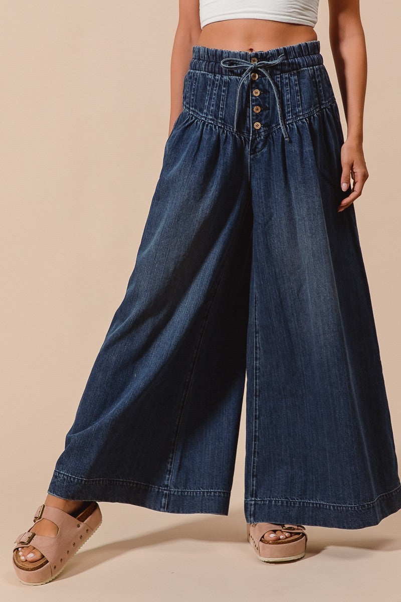 Wide Leg Drawstring Waist Jeans