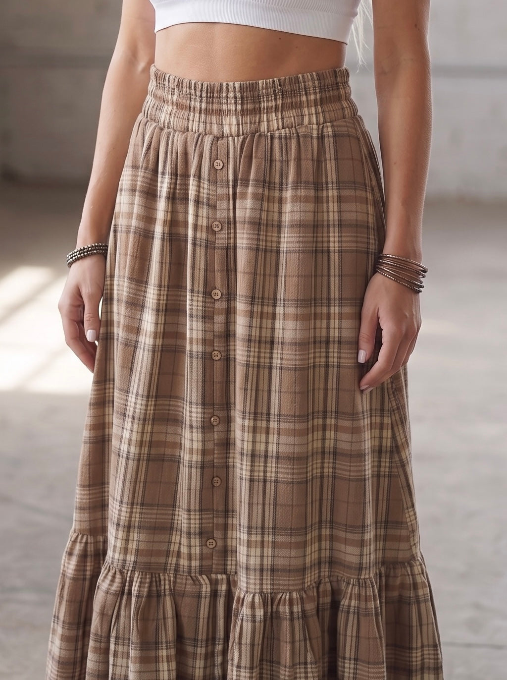 Plaid Button Down Maxi Skirt