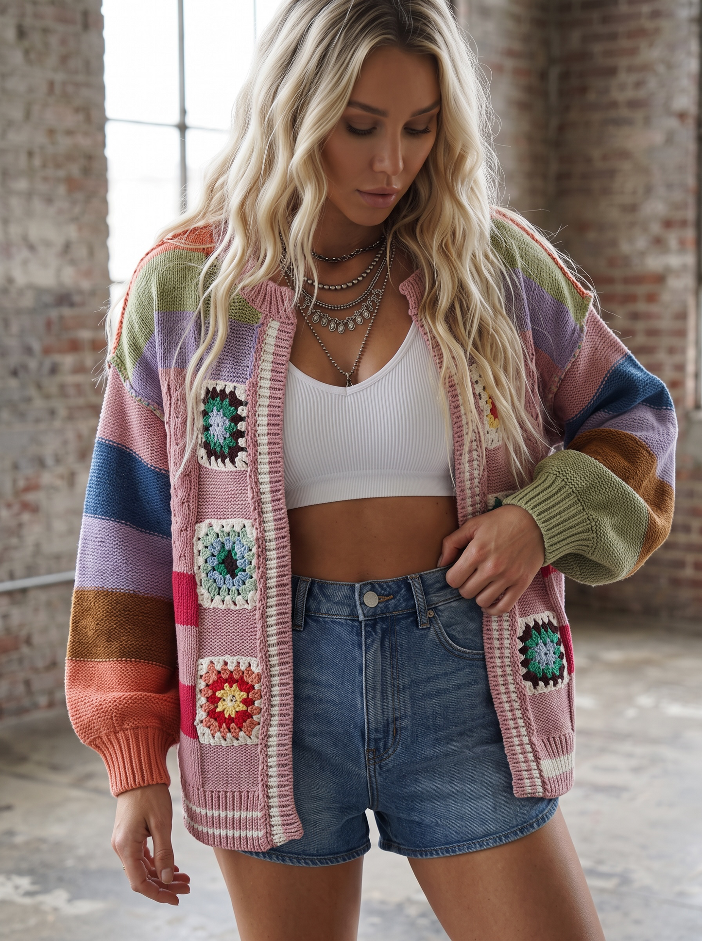 PREORDER - POL Chenille Granny Tile Cardigan