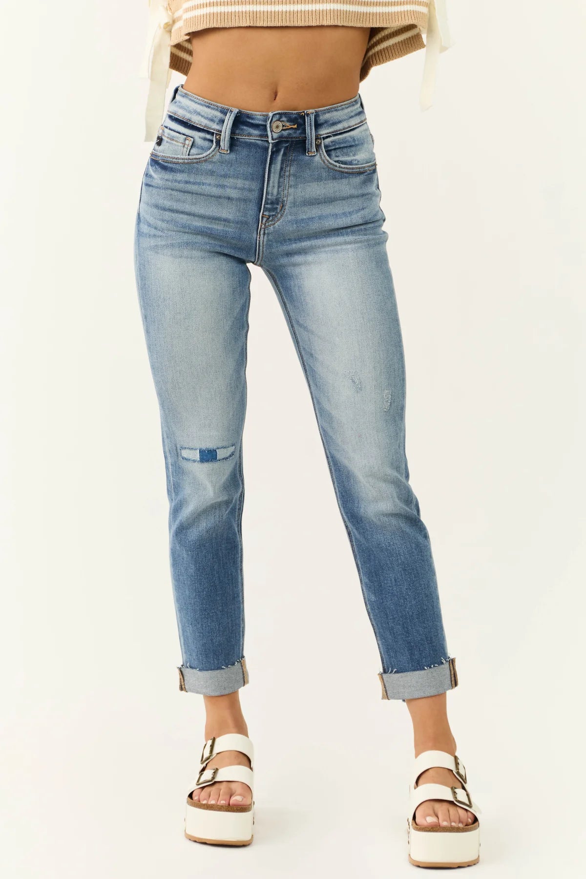 Kancan High Rise Cuffed Straight Jeans