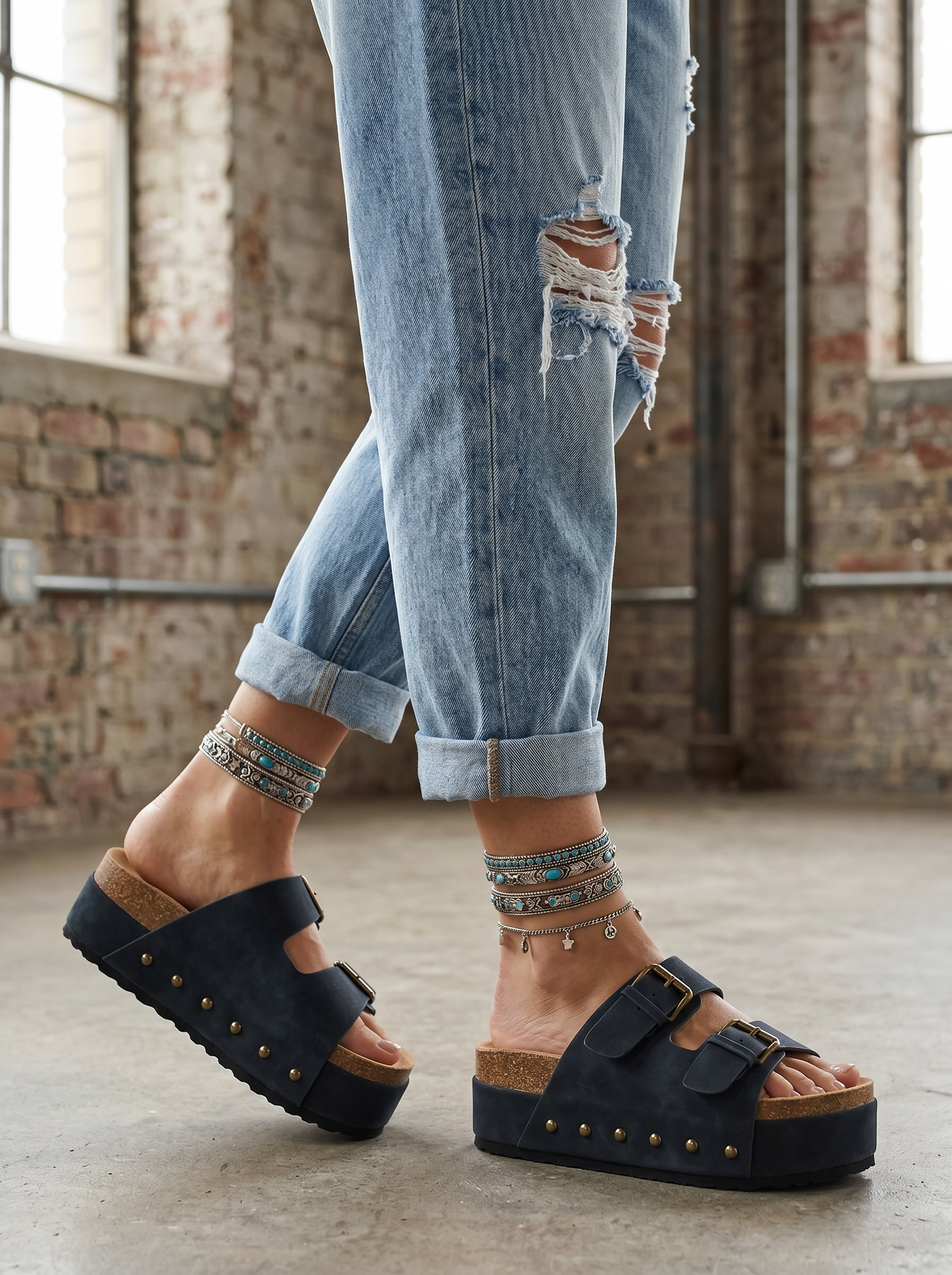 Double Buckle Platform Sandals