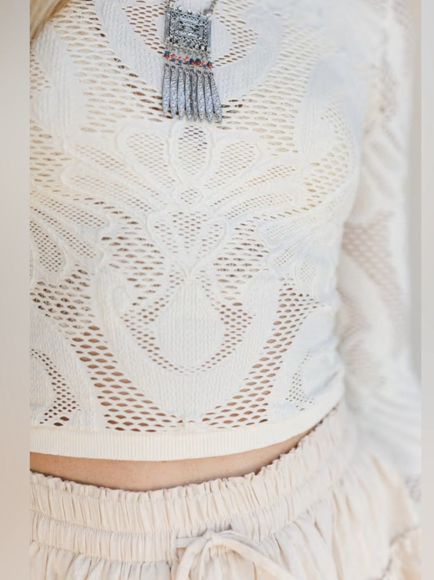 Knit Seamless Jacquard Mock Neck Long Sleeve Top