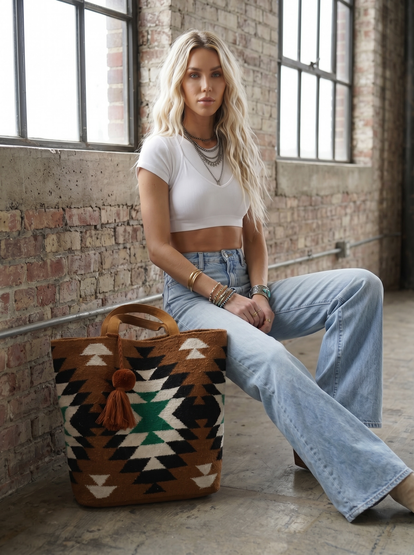 Brown, Black, Green & White Western Tote