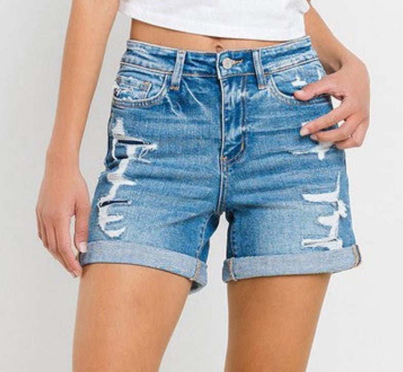 High Rise Double Cuff Shorts