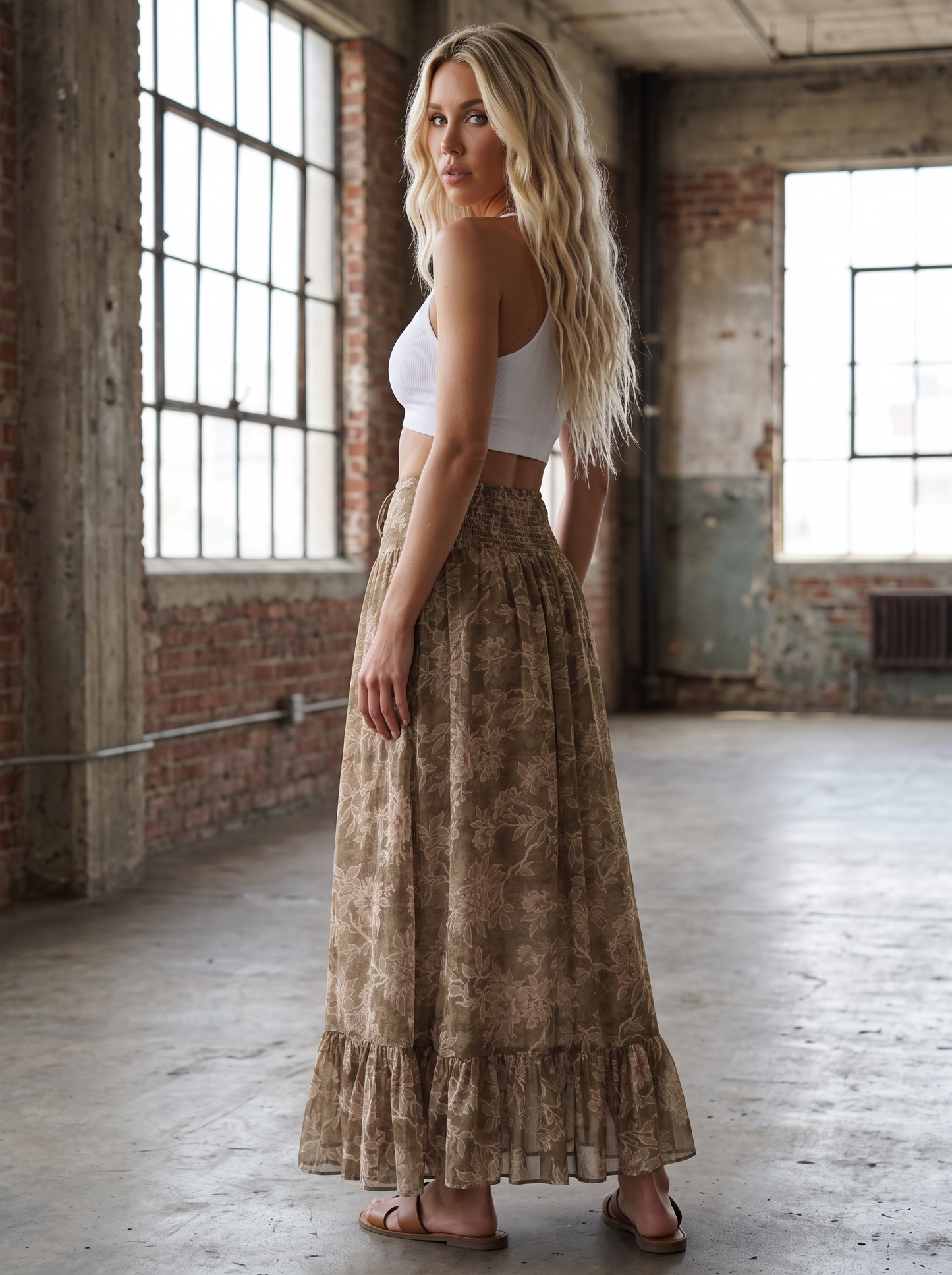 Promesa Floral Lace-Up Maxi Skirt