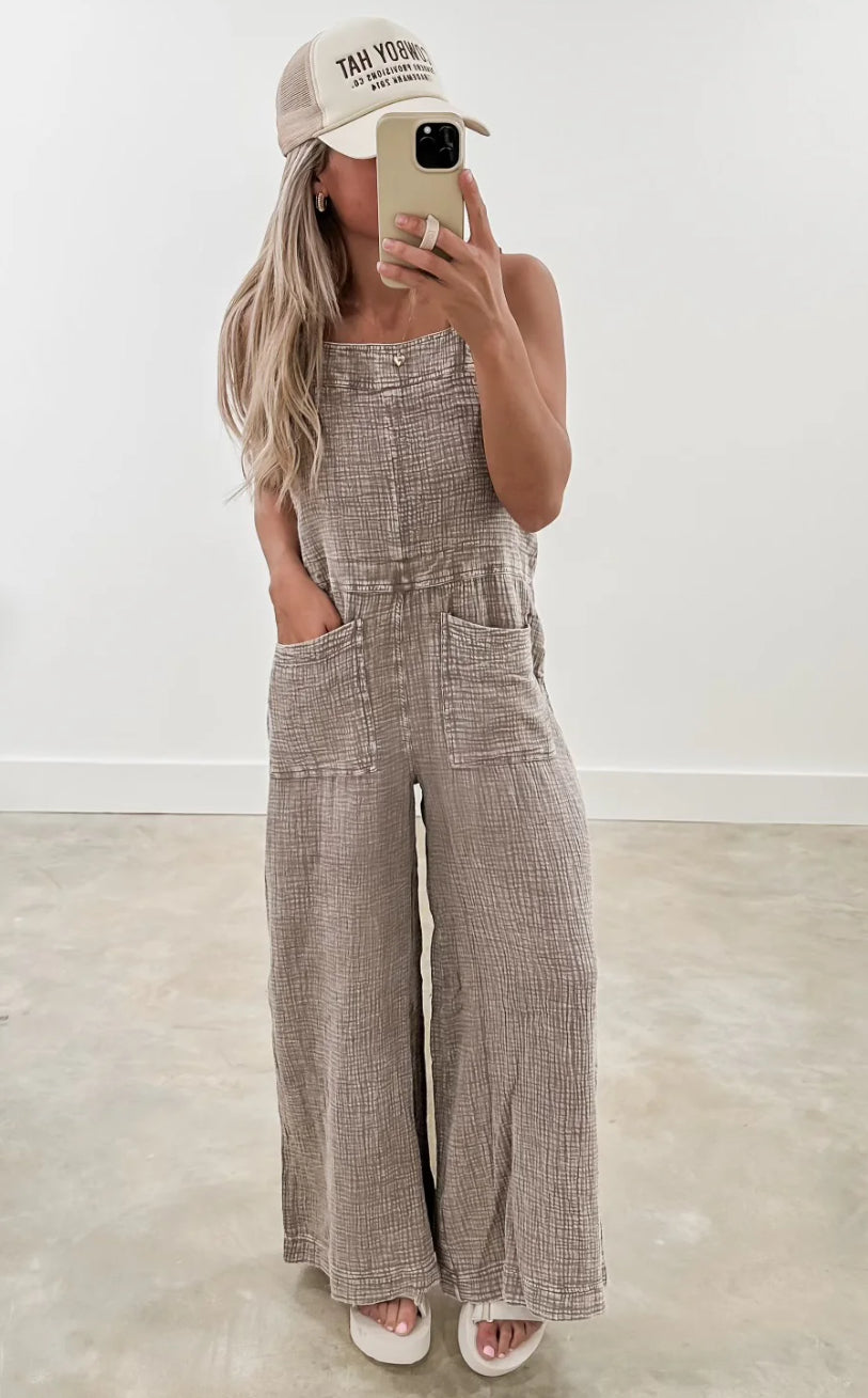 Easel Mushroom Textured Jumpsuit