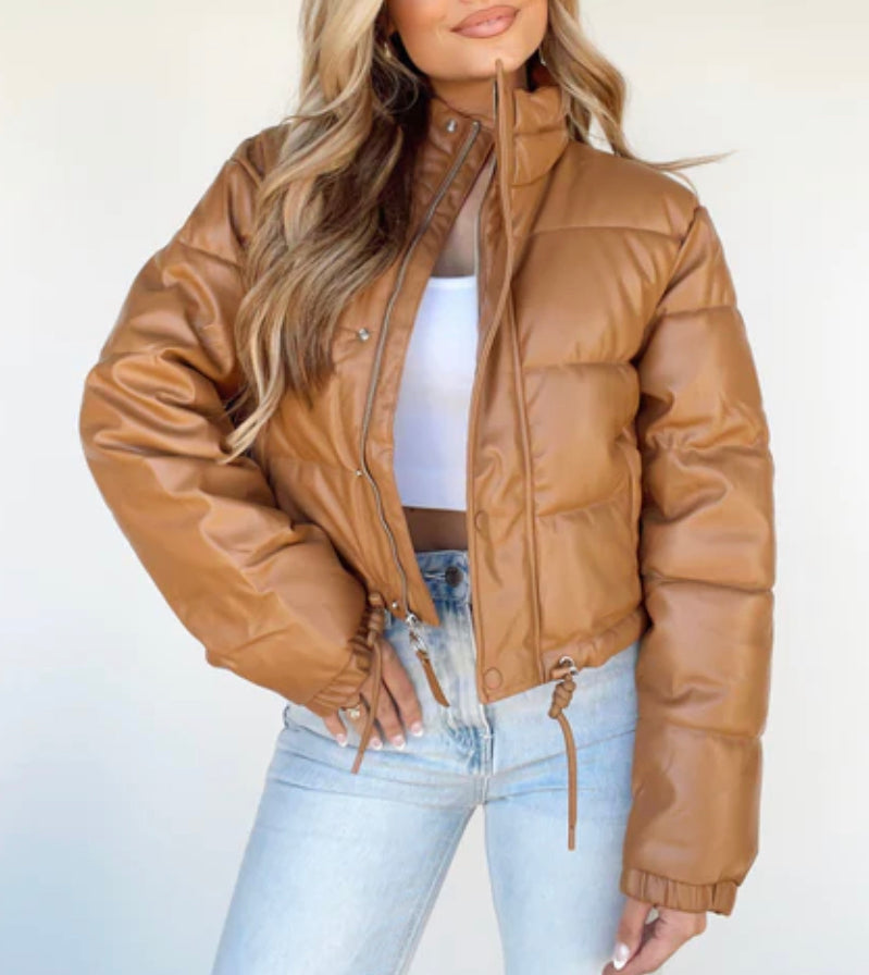 Faux Leather Puffer Jacket