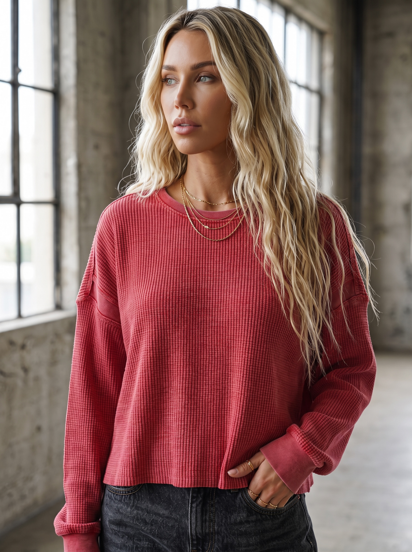 Open Back Waffle Knit Top